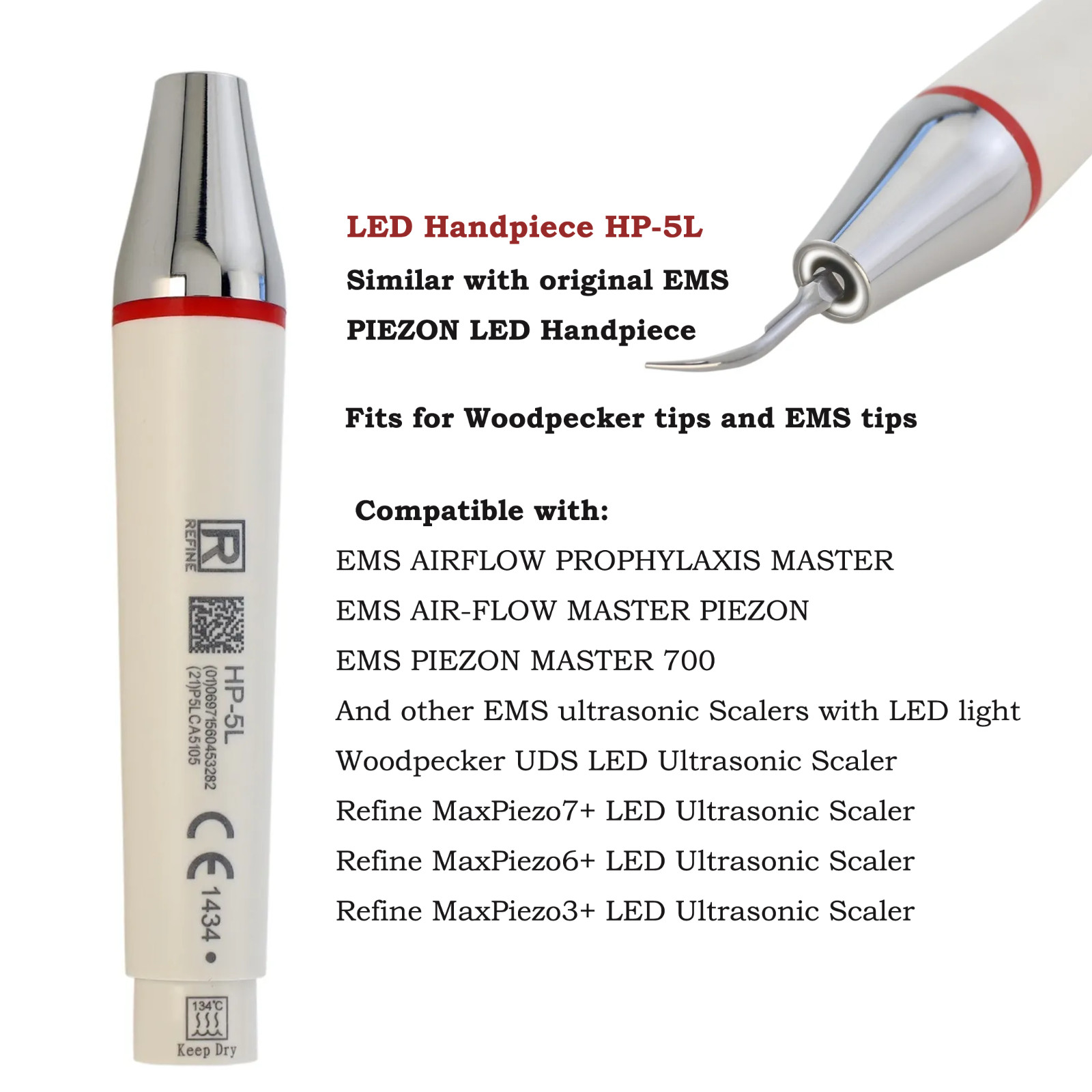 Woodpecker Dental Ultrasonic Scaler HW-3H HW-5L Handpiece EMS PIEZON LED HP-5L