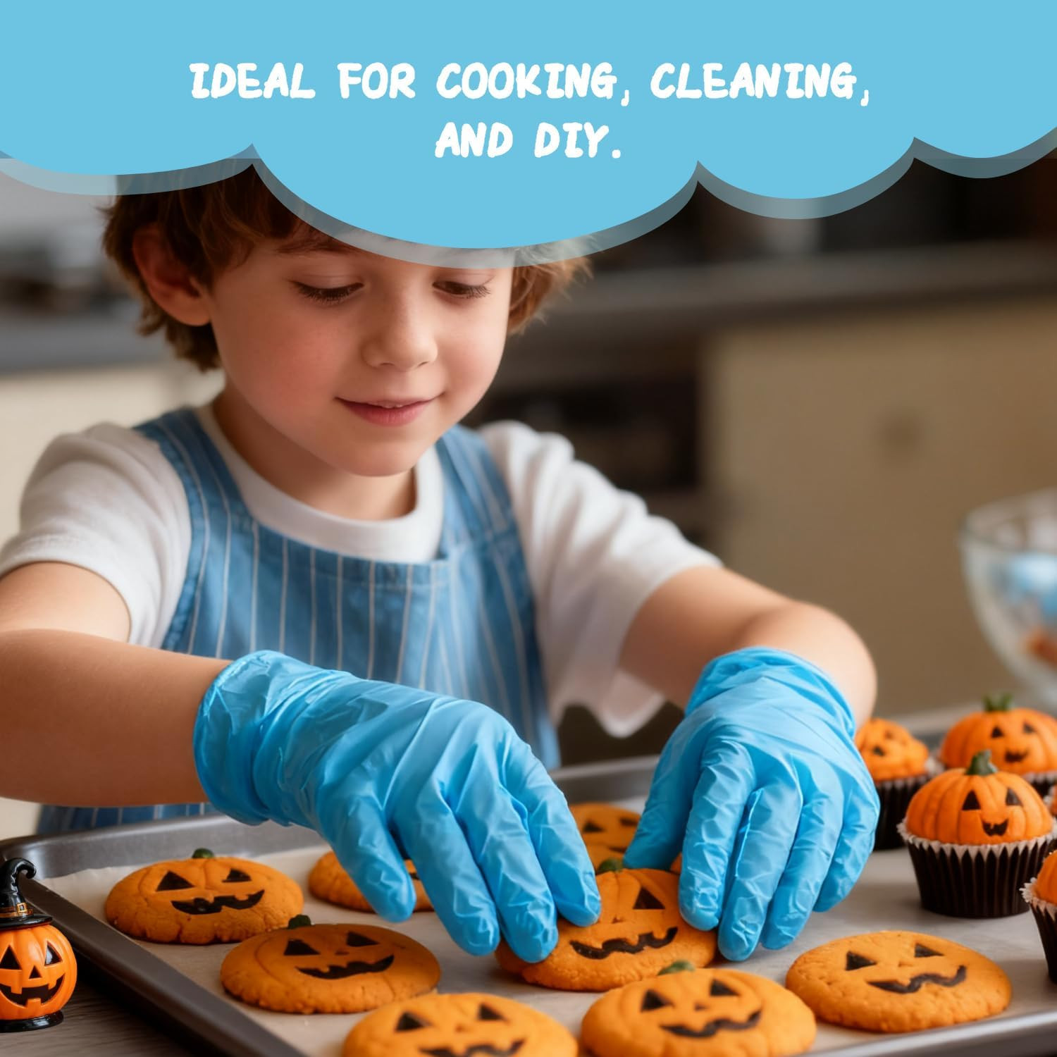 Kids Gloves Disposable for 6-10 Years,100Pcs Nitrile Gloves for Crafting,Cooking