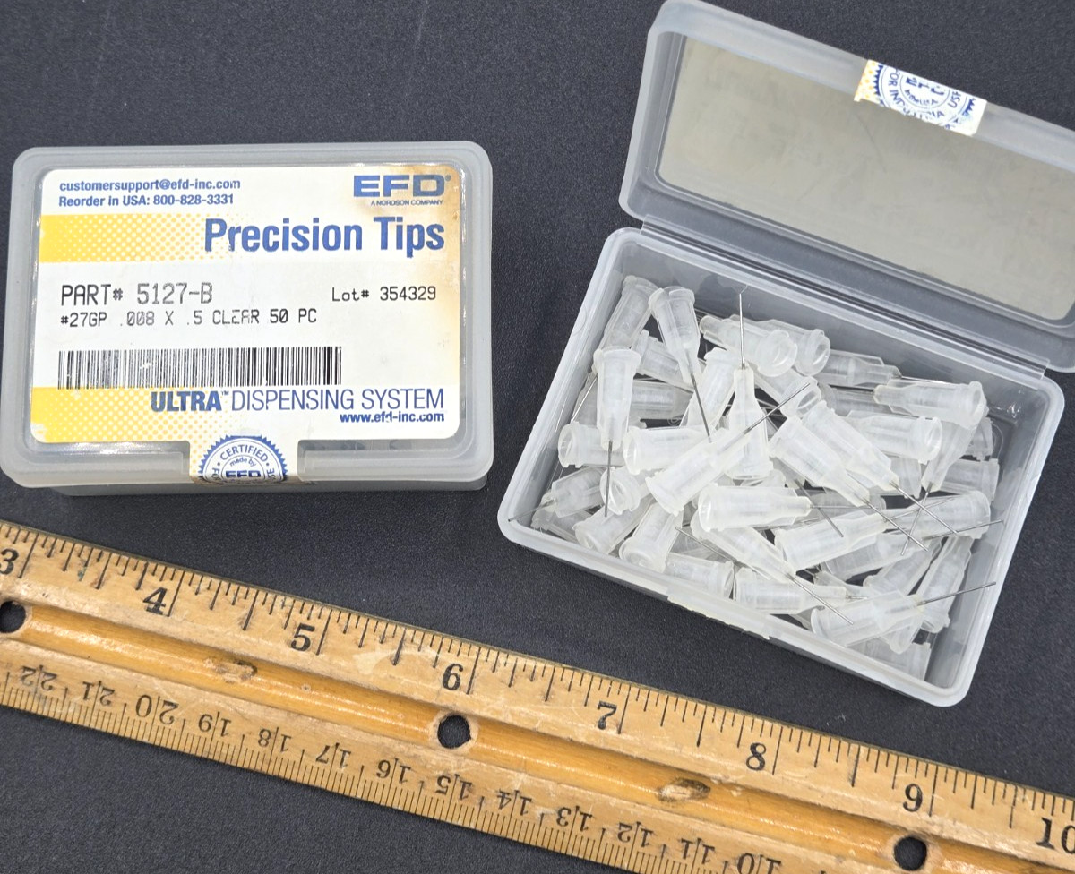 LOT OF 100* EFD 5127-B Precision Tips 27 Gauge 0.5″ Clear Nordson Boeing Surplus