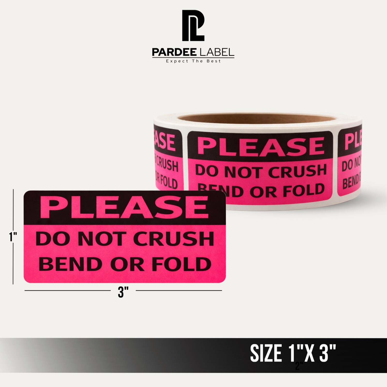 Please Do Not Crush Bend Or Fold Stickers- Neon Pink 1″x 3″ 250/Roll