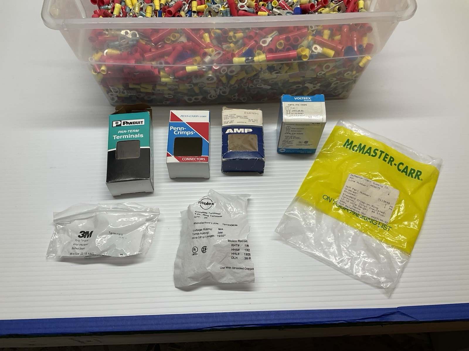 21 lb Lot Of Mixed Wire Terminal Connectors – 3M, Panduit, Molex, Voltrex, Etc.