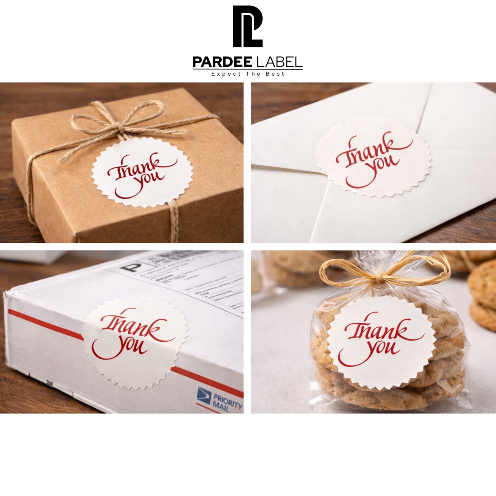 Thank You Stickers Red Print 2” Starburst 250 Labels Roll