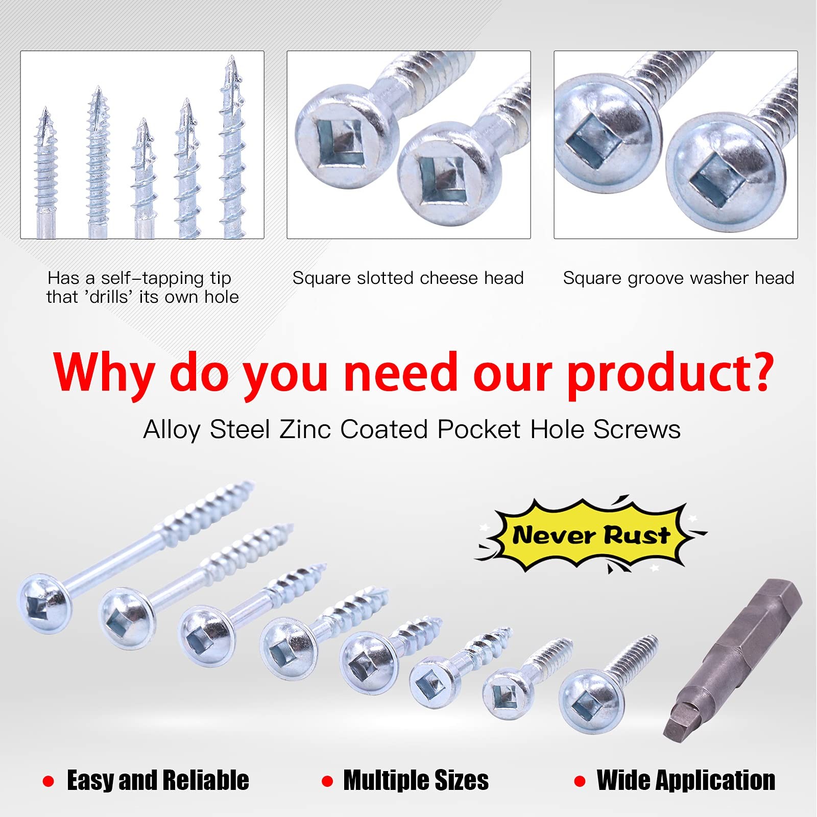 160 PCS #8 Zinc Steel Pocket Hole Screw 1 Inch Coarse Thread Square Drive