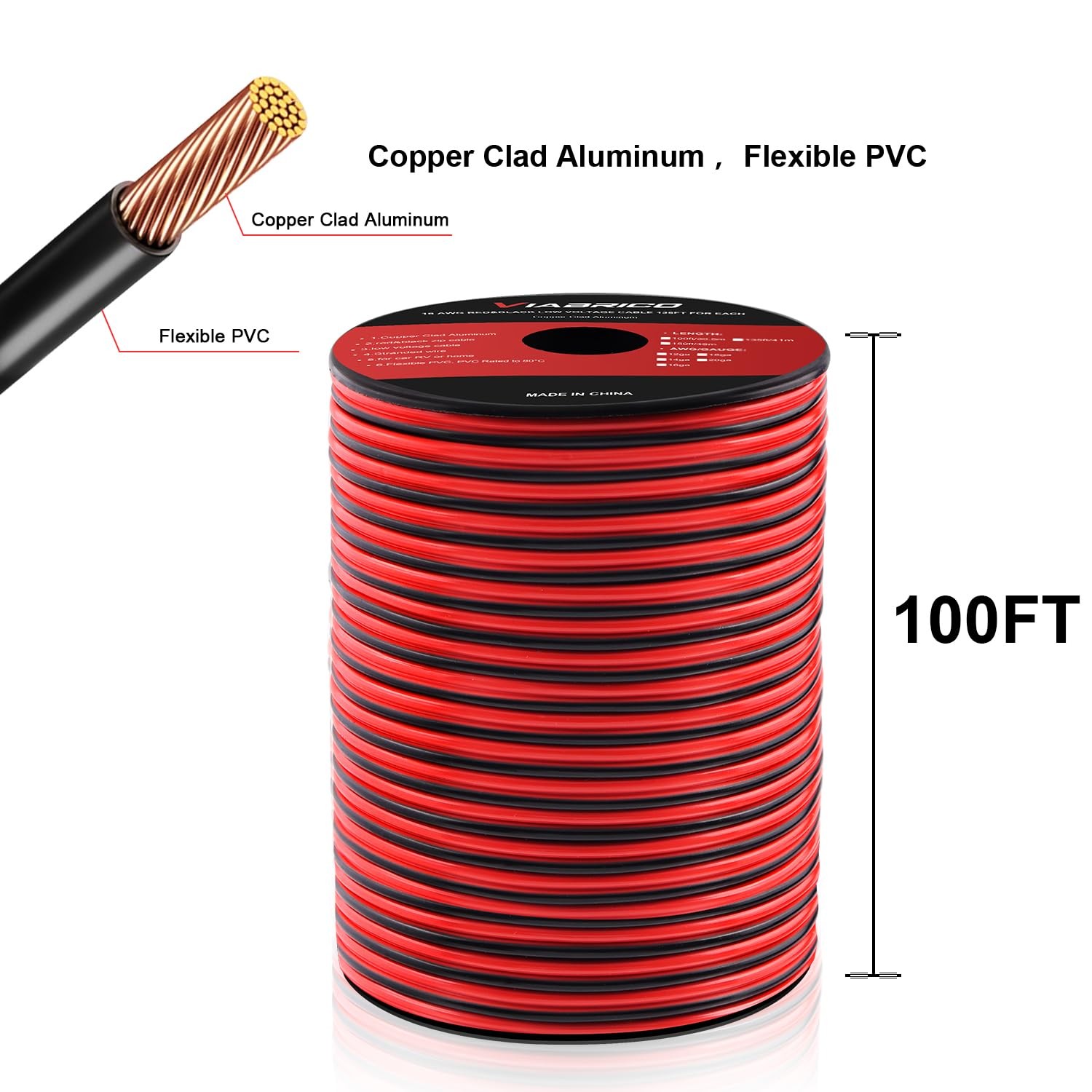12Gauge 100FT Electrical Wire Cable 2 Conductors Red Black Cable Hookup LED L…