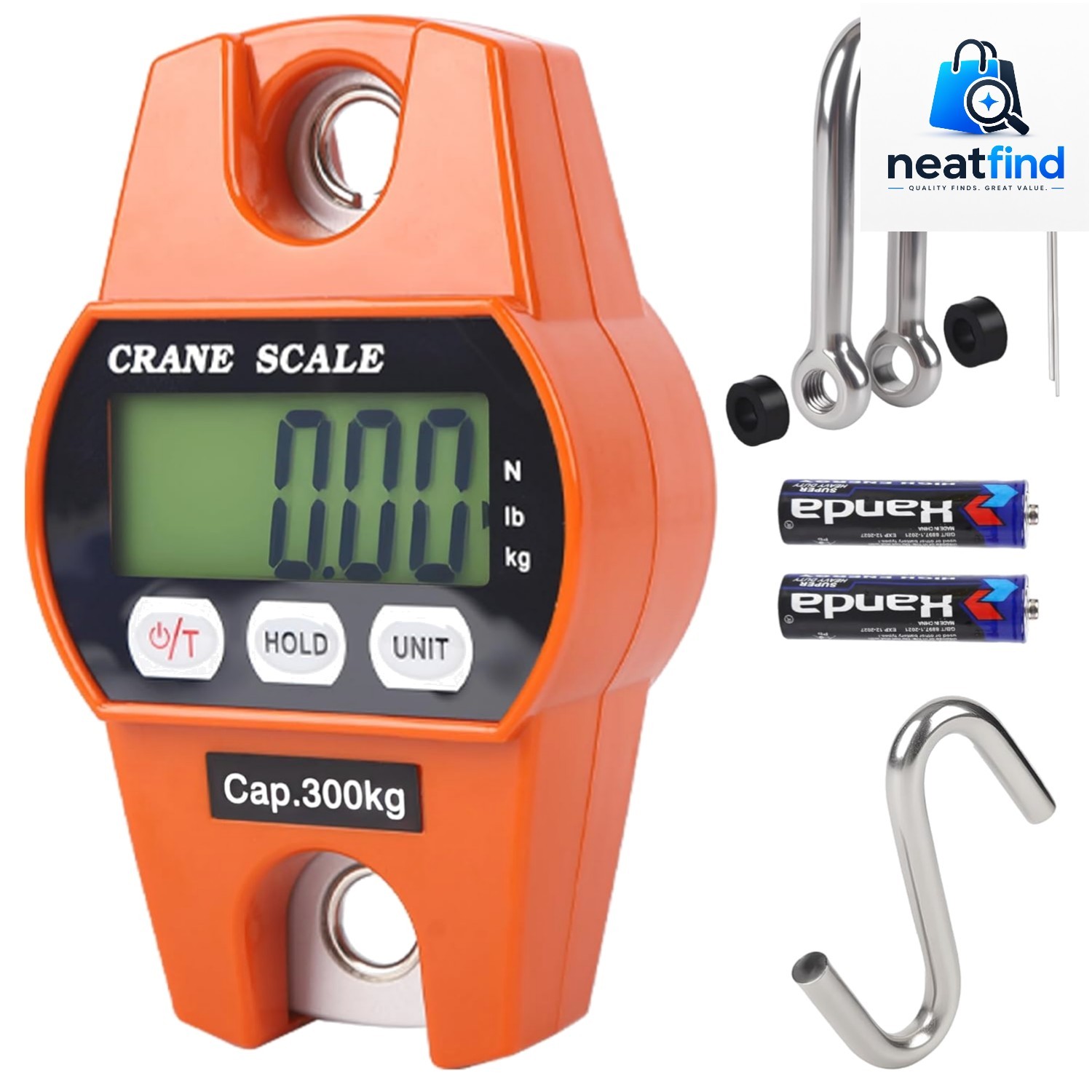 660lb/300kg Digital Crane Scale – Compact LCD Handheld Hanging Scale for Gara…