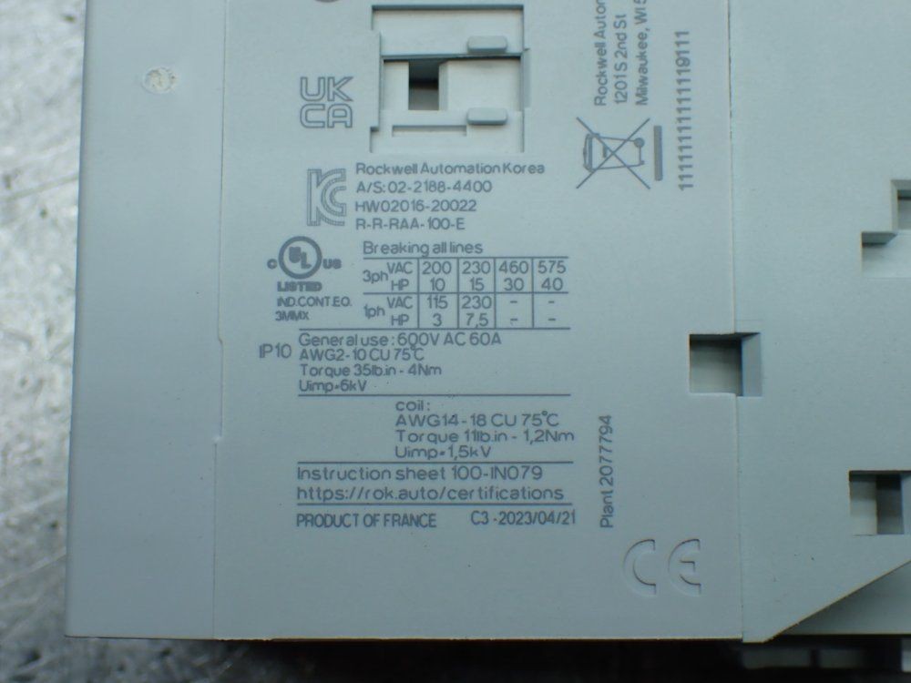 ALLEN-BRADLEY CONTACTOR 100-E40KJ00