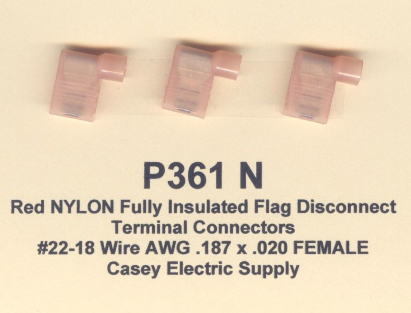25 Red NYLON Insulated Flag Connector #22-18 Gauge Wire .187 x .020 Female USA