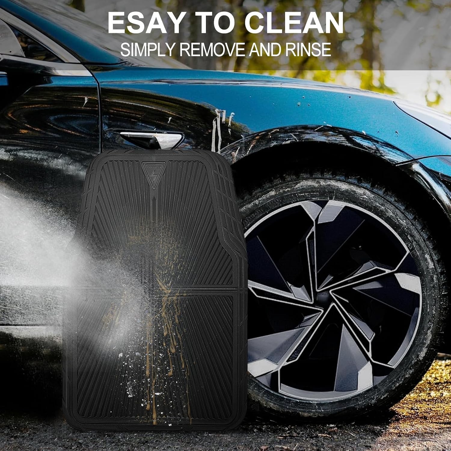 CAR PASS Rubber Floor Mats, All Weather Waterproof Trim-to-Fit Automotive Mats f