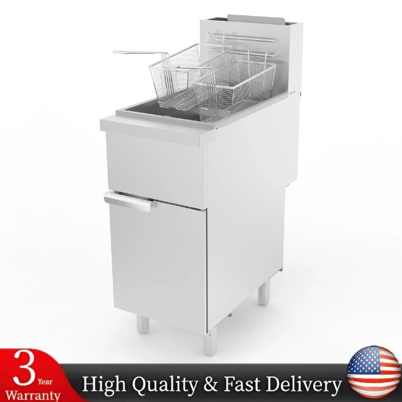 Commercial Floor Standing Propane Gas Deep Fryer 3-Burner 90000BTU 40lb Capacity