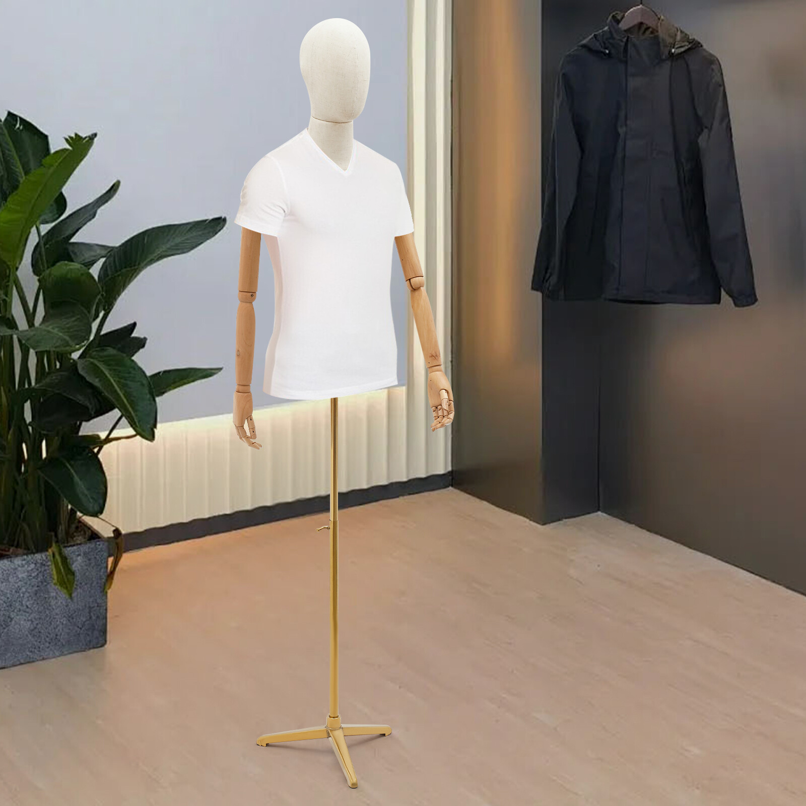 Half Body Mannequin Display Male Dress Form Adjustable Height Head & Hand Turn