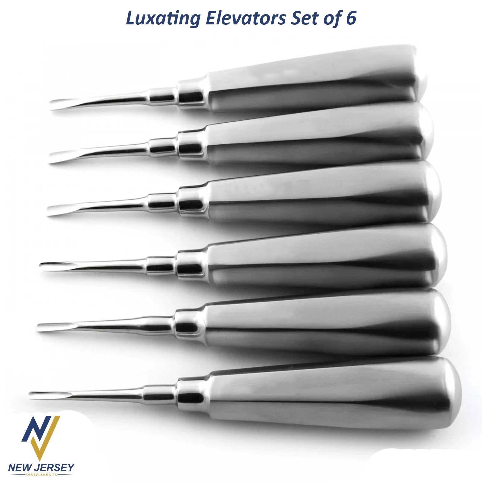 Set Of 6 Dental Luxating Elevators Straight Curved Shank Surgical Extraction Kit