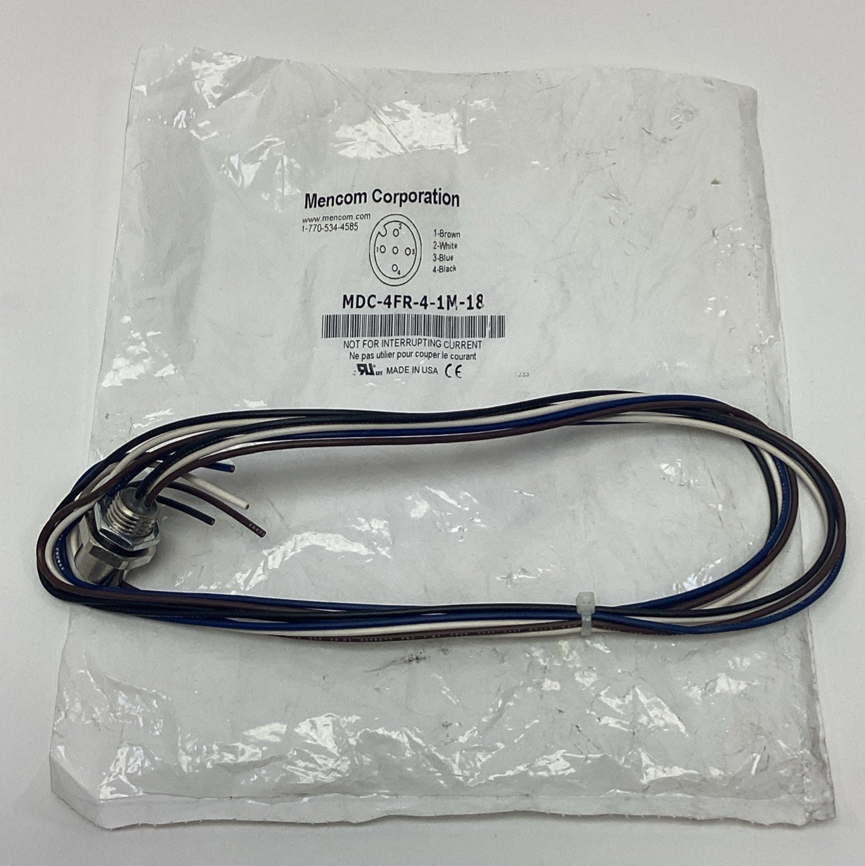 Mencom MDC-4FR-4-1M-18 4-Pole, M12, Female Receptacle