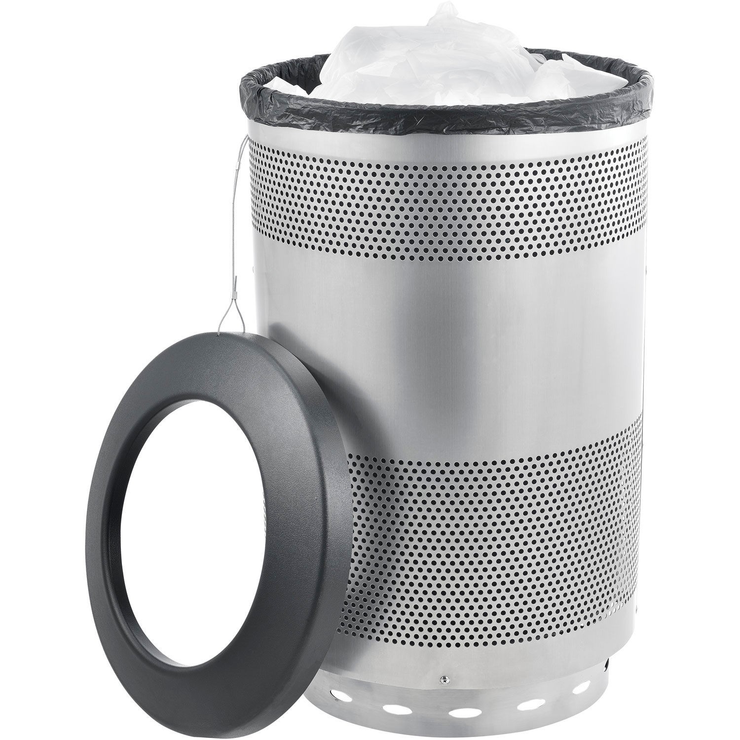 55 Gallon Perforated Steel Receptacle with Flat Lid Stainless