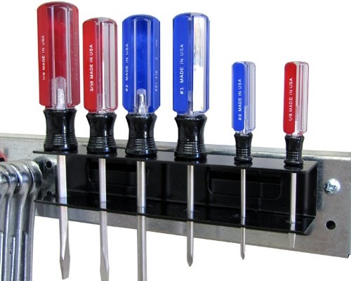 Wall Control Screwdriver Holder Bracket Slotted Metal 8in x 2in x 2in, Black