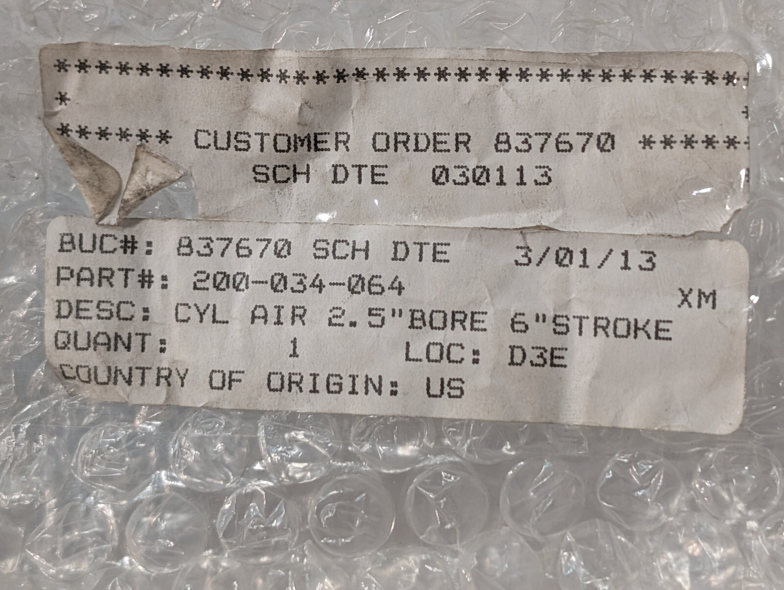 Branson Ultrasonics 200-034-064, Bimba D-64270-A-R, 2.5″x6″ Air Cylinder