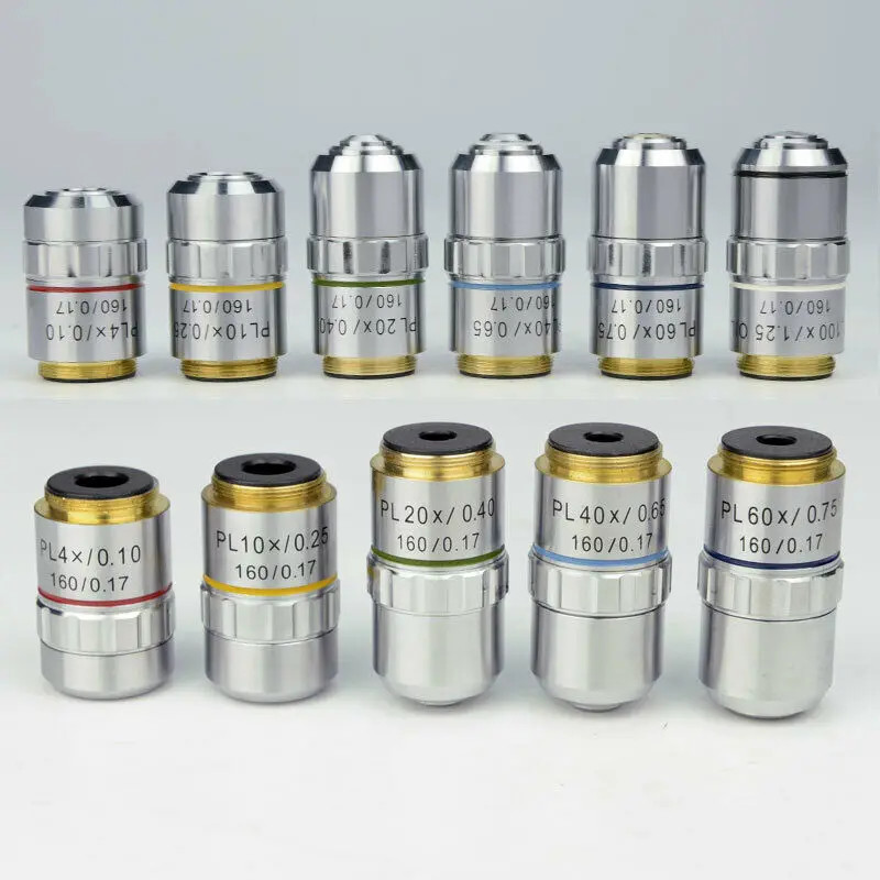 Plan Achromatic Objective Lens 4X 10X 40X 100X Pure Copper Material RMS Thread