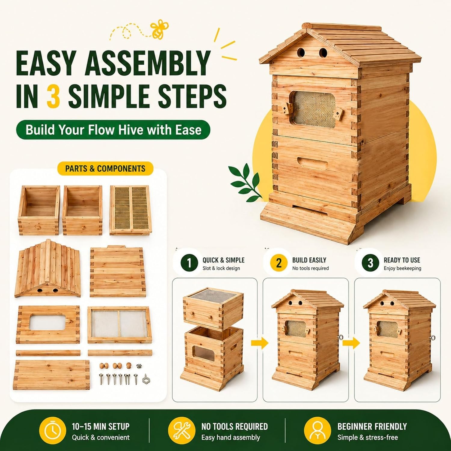 Beehive Starter Kit Automatic Honey Seep Bee Hive + 7 Pcs Auto Frames Cedarwood