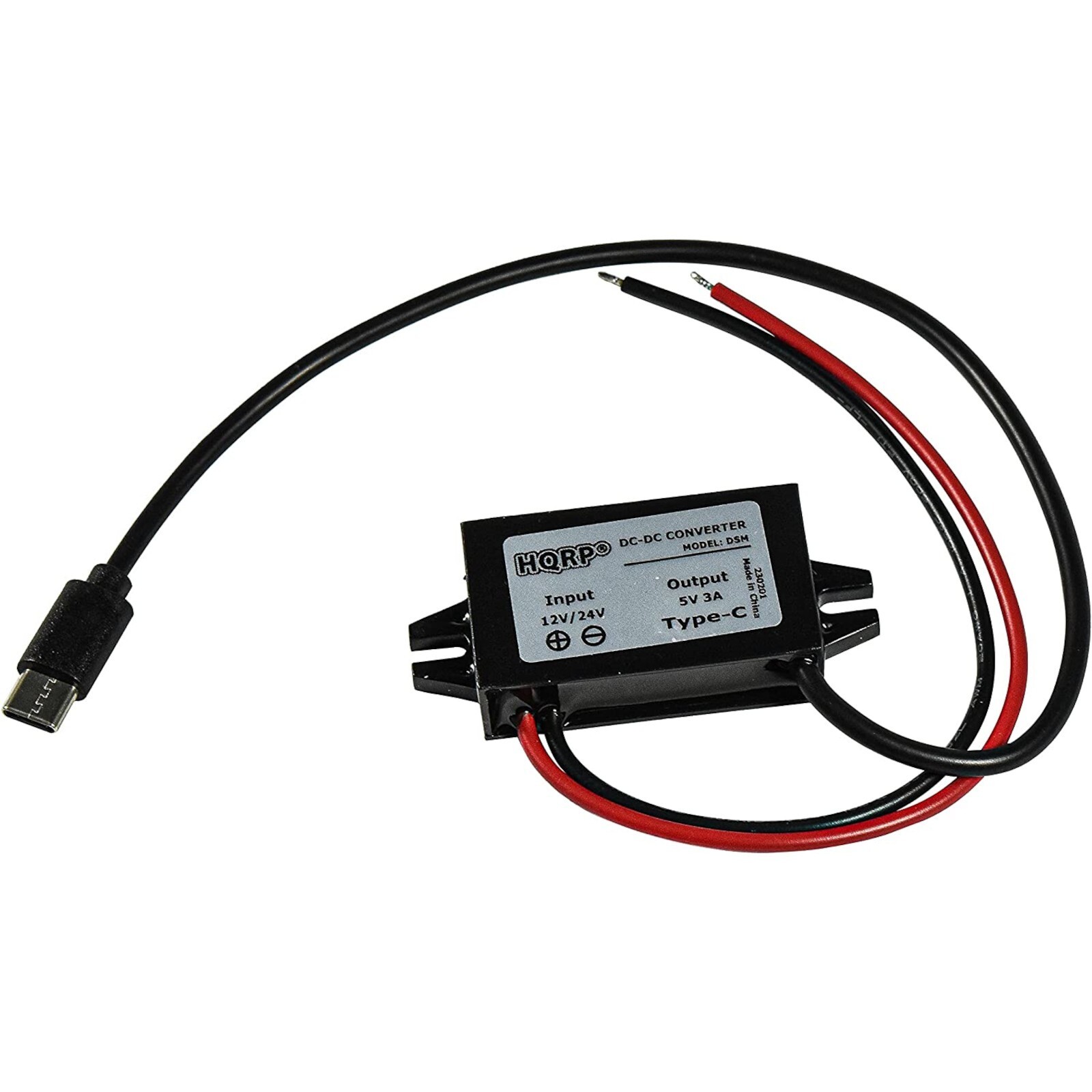 HQRP DC-DC Step Down Converter 12/24V to 5V 3A 15W with Type-C Male Connector