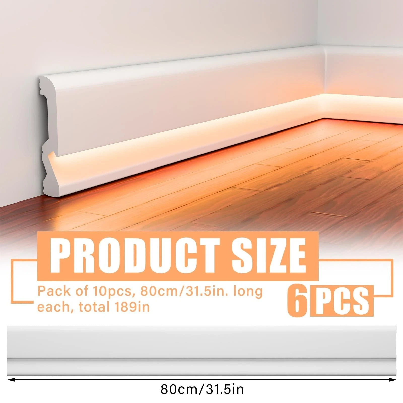 6 Pcs Baseboard Molding with LED Duct 2.6FT/0.8M White Baseboard Molding for …