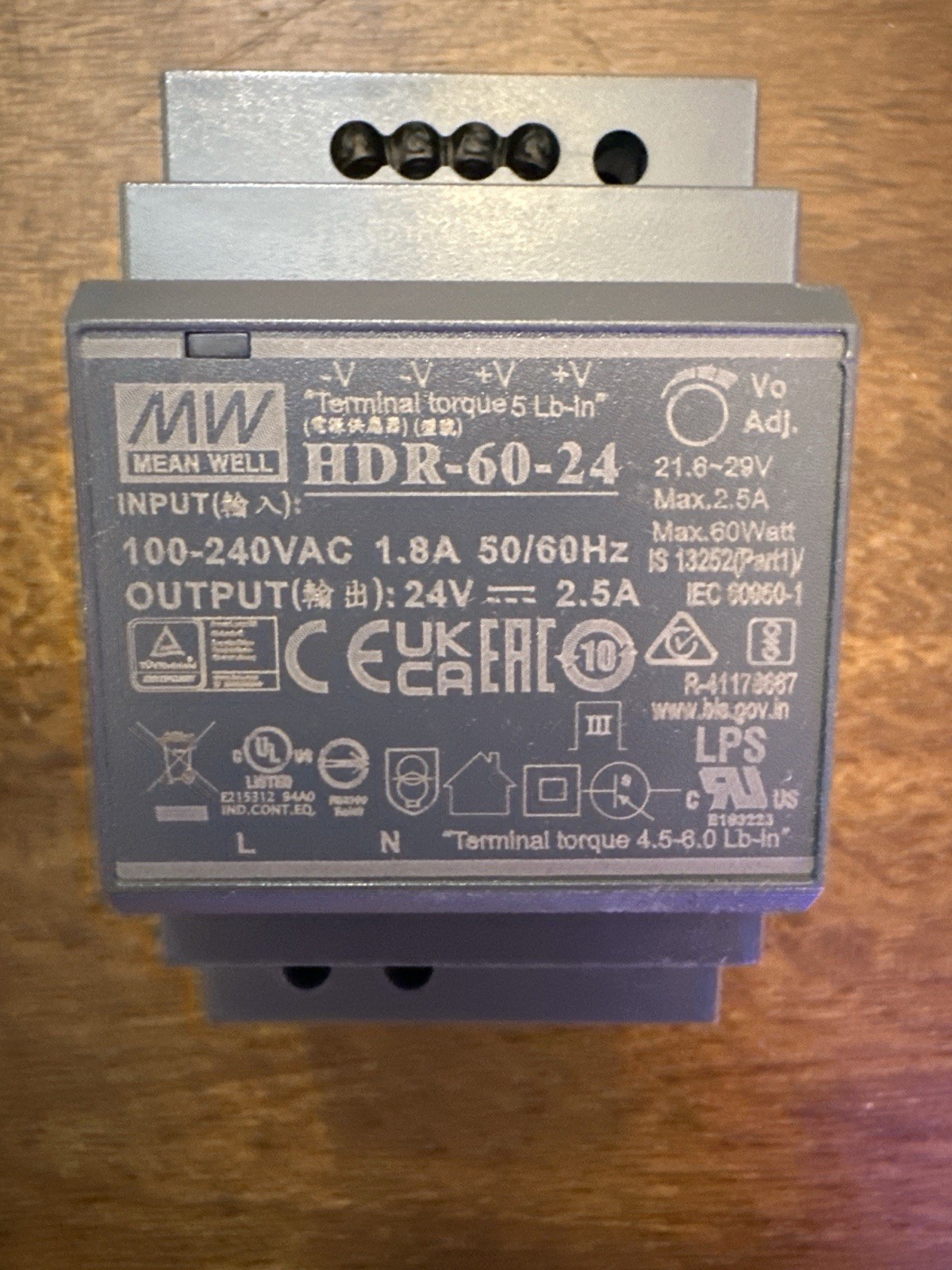 Mean Well HDR-60-24 DIN Rail Power Supply 24V 2.5A 60W AC-DC Industrial NEW