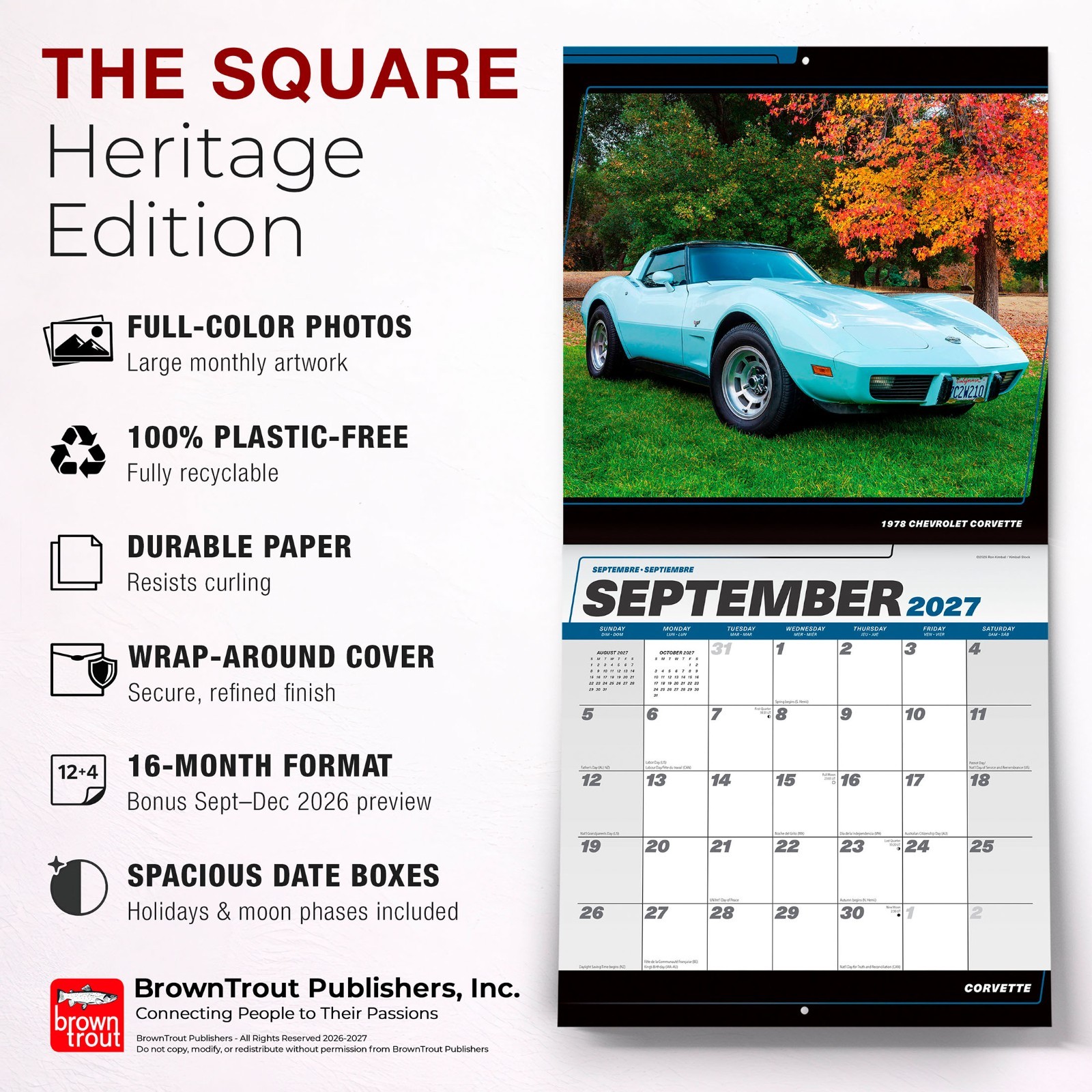Corvette OFFICIAL | 2027 12×24″ (Hanging) Square Wall Calendar | Plastic-Free