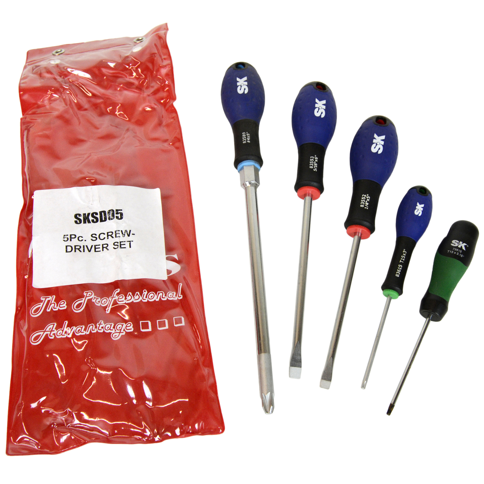 SK Tools SKSD05 5-Piece Torx, Flat, and Phillips Screwdriver Set with SureGrip