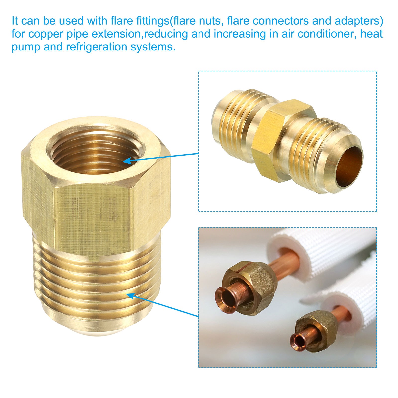3/8″ Female Flare x 5/8″ Male Flare Connector Adapter Reducing Brass Tone