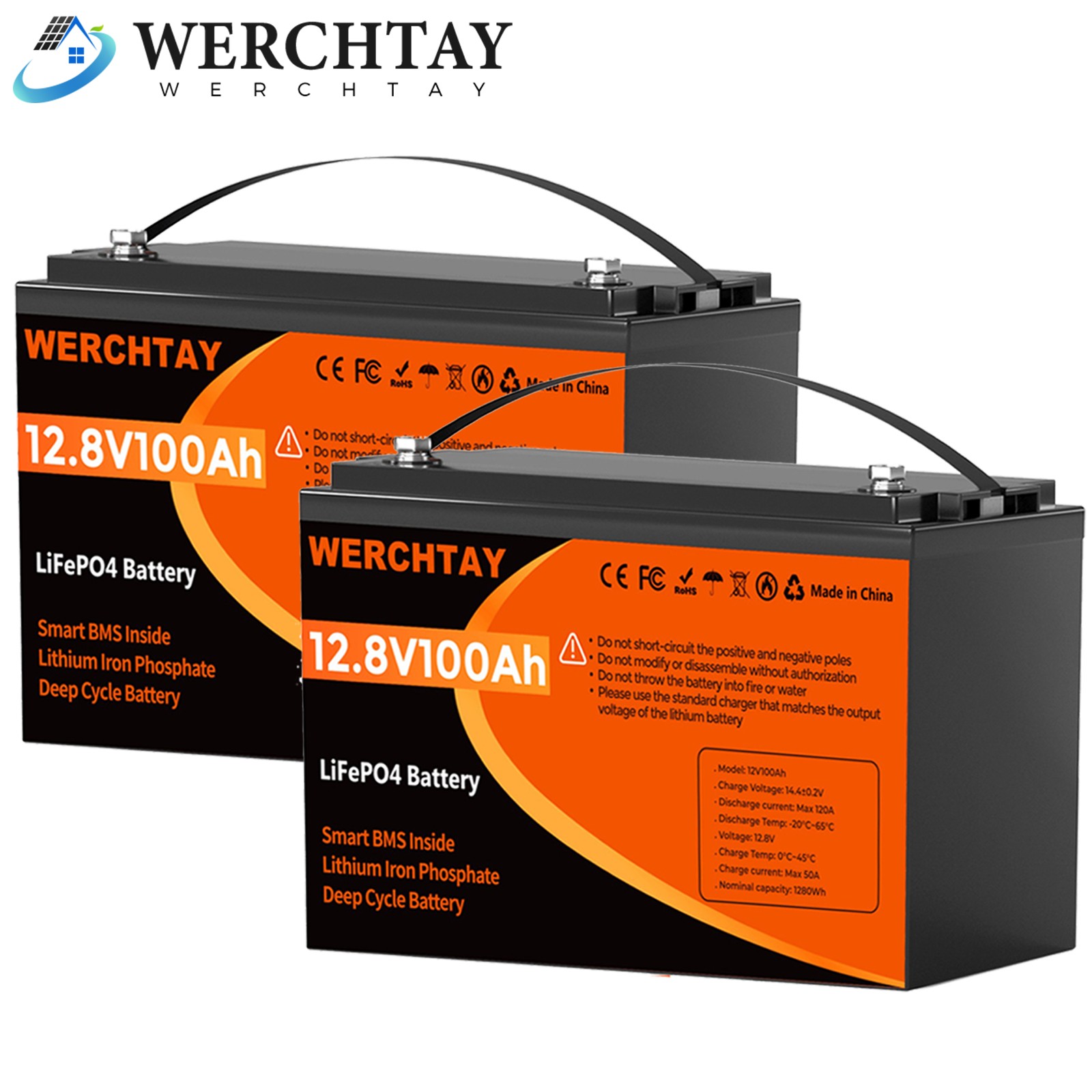 24V 100Ah LiFePO4 Lithium Battery 2Pack 12V 100Ah BMS Solar For Boat RV Off-grid