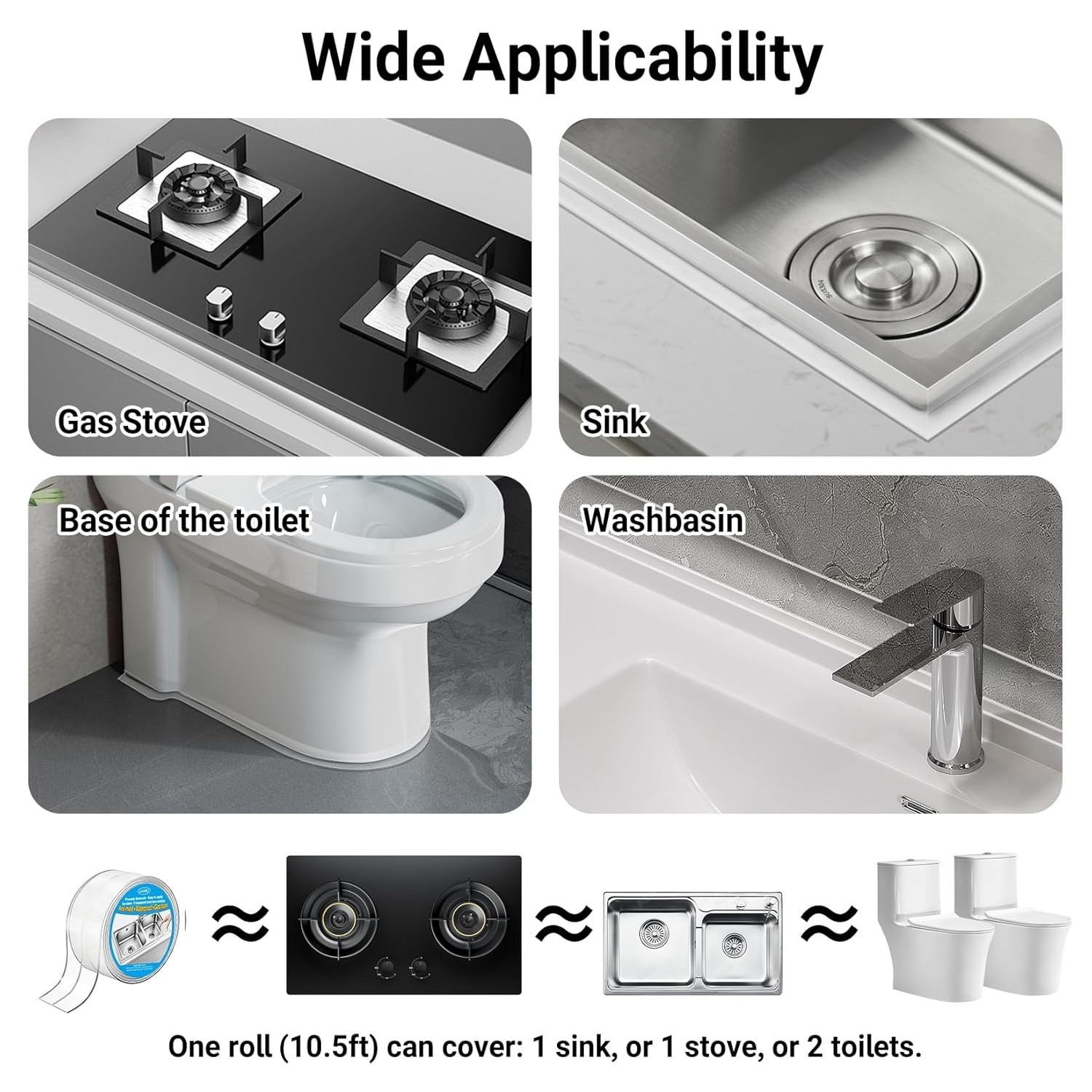 Clear Caulk Tape Toilet(2.2cm x 10.5Ft)Sealer Around Toilet Base Waterproof Self