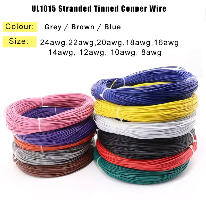 Multicoloured UL1015 Stranded Tinned Copper PVC Cable Flexible Wire 8AWG-24AWG