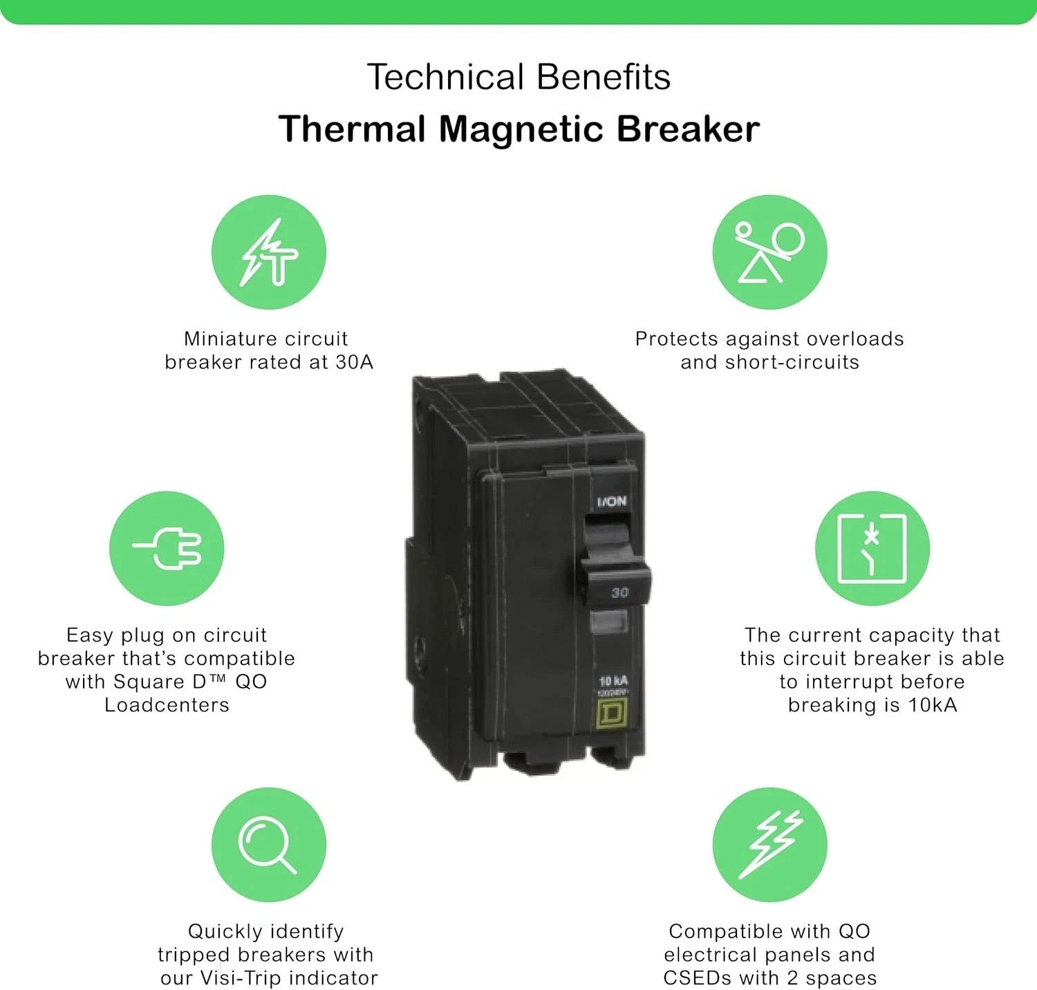 Square D by Qwik Open 30 Amp Mini Circuit Breaker, 2 Pole, 120/240V AC, 10kA …