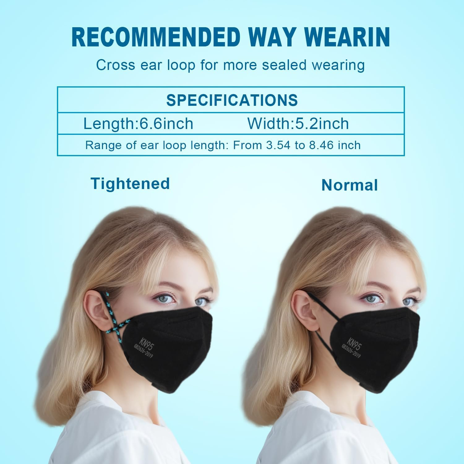 KN95 Face Mask Black, 50 Pack – 5-Layer Protective Masks, GB2626-2019 Certifi…