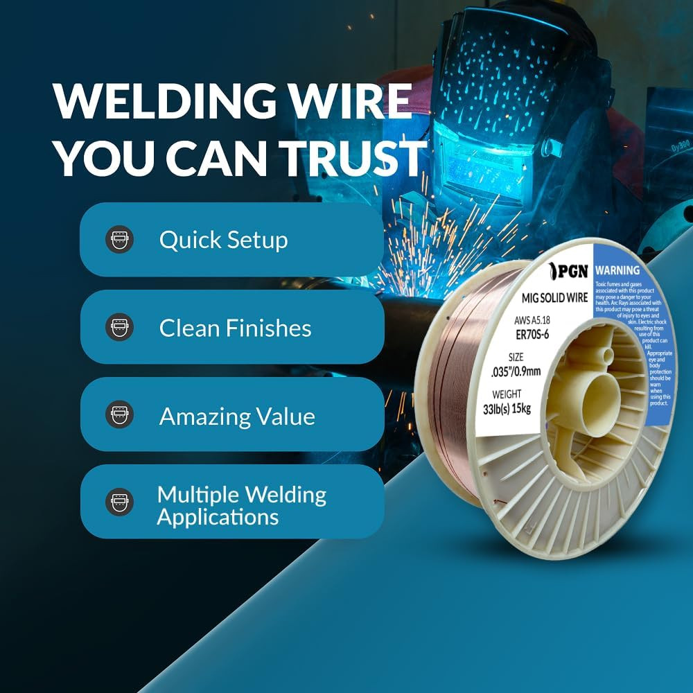 PGN Solid MIG Welding Wire – ER70S-6 .035 Inch, 33 Pound Spool – Mild Steel MIG