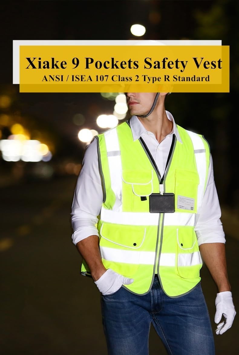 9 Pocket High Visibility Reflective Safety Vest – ANSI Class 2 for Men & Women