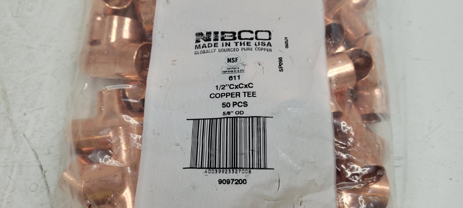 (50 PACK) Nibco 9097200 611 1/2″ x 1/2″ x 1/2″ Copper Solder Cup Tee Fitting NEW