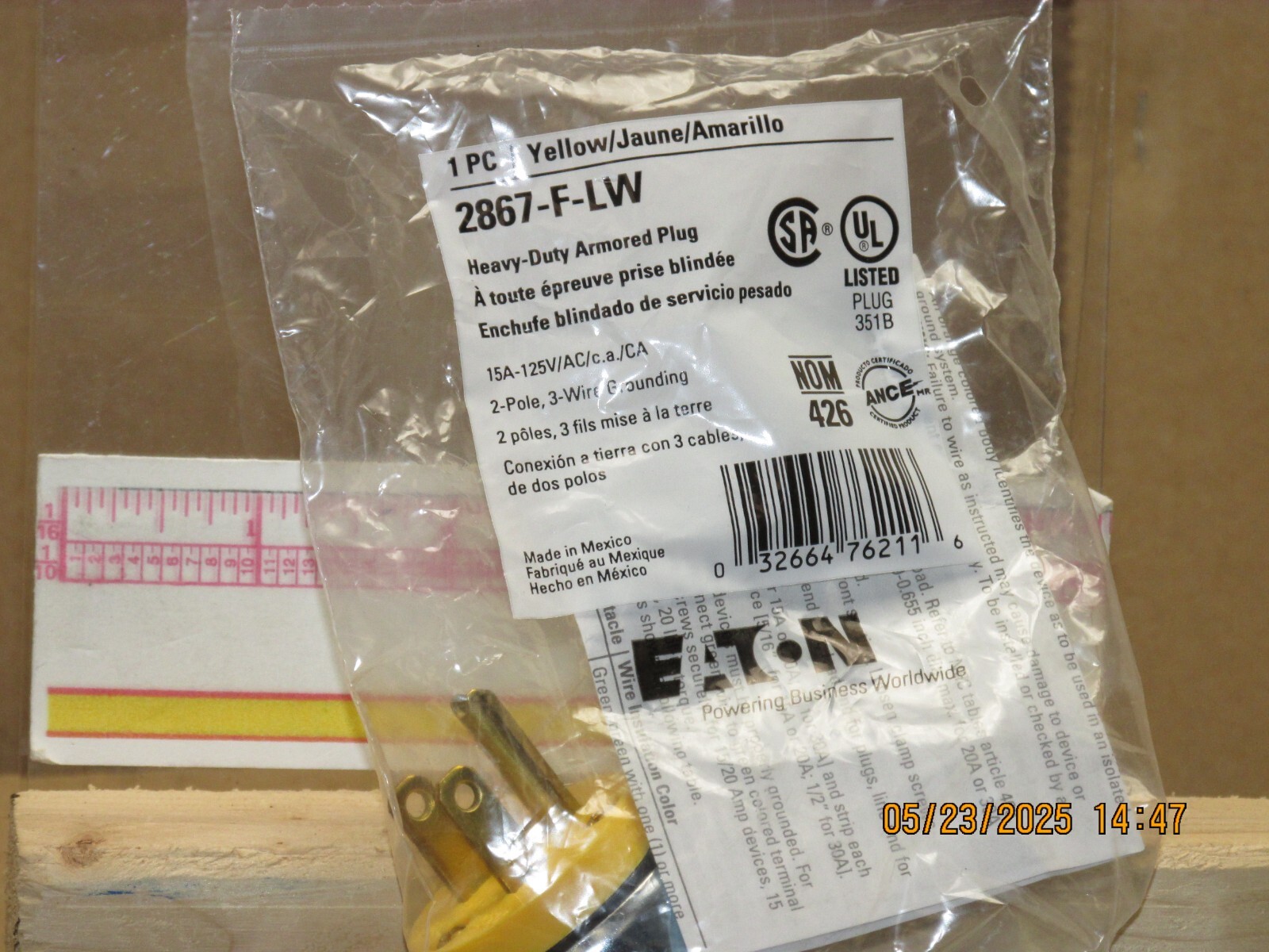 The listing is for:(1)Eaton 2867-F-LW male cord end