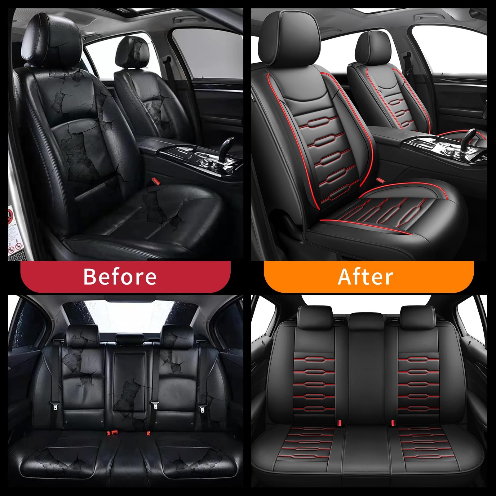 Subaru Outback 10-26 Seat Covers Waterproof Leather Airbag Compatible Black+Red