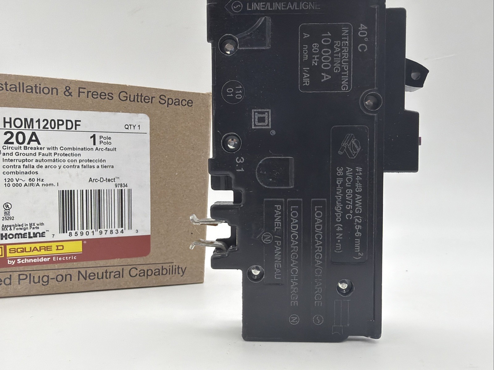 NEW Square D HOM120PDF 20A 1-Pole AFCI/GFCI Breaker – Plug-On Neutral –Ul Listed