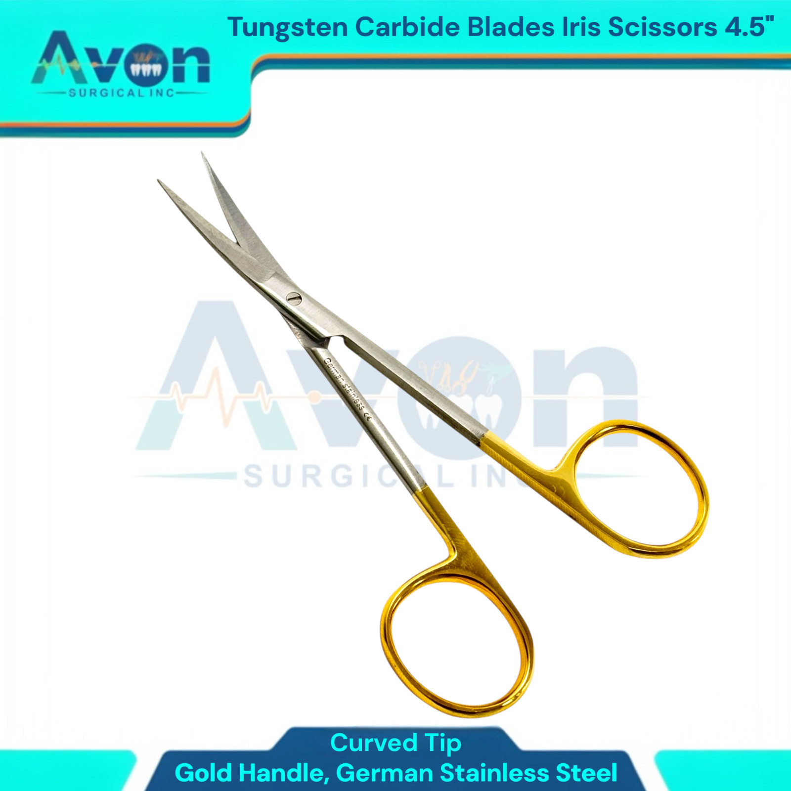 4.5″ Iris Scissors with Curved T/C Sharp Blades & Gold Handle – Premium 1pc