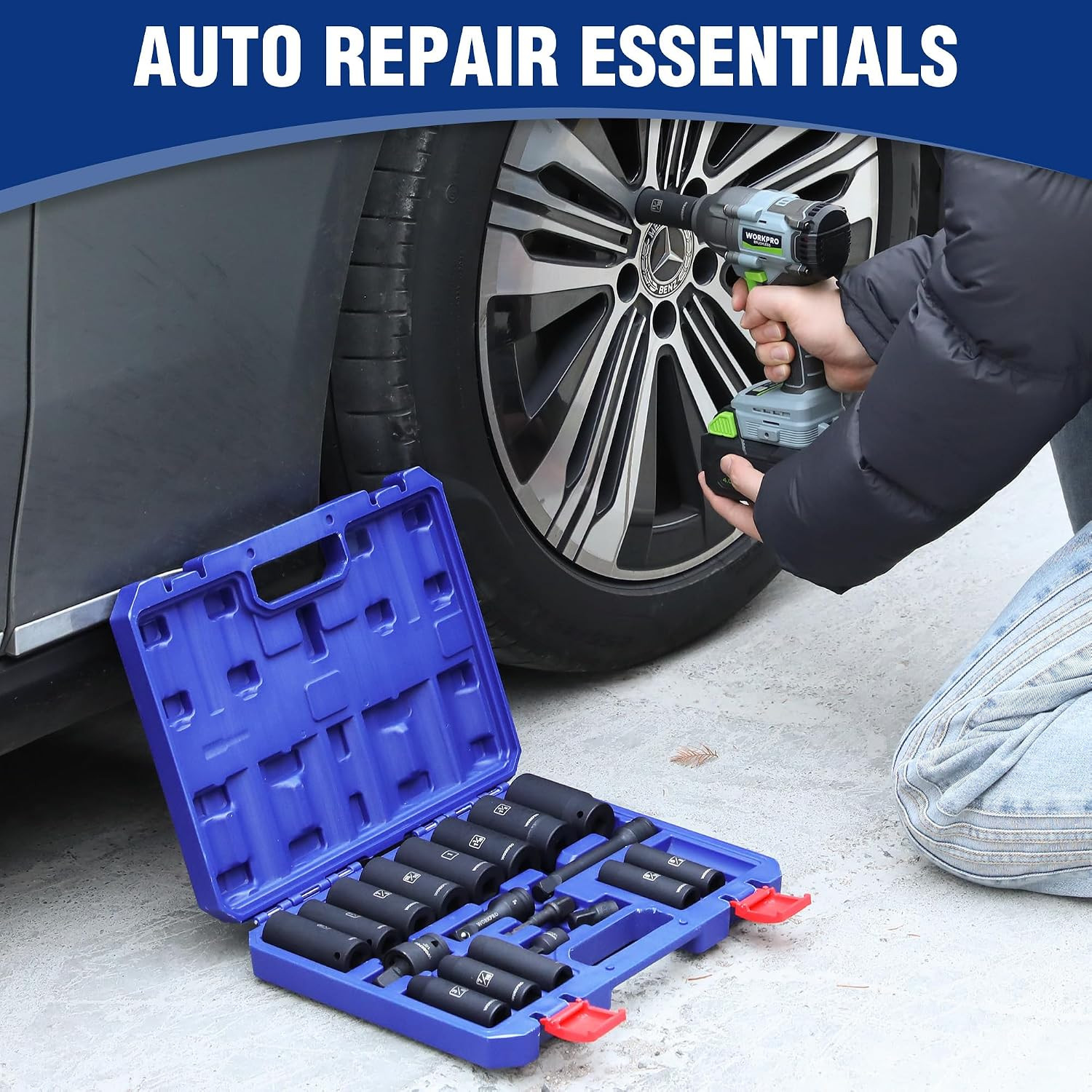 20-Piece 1/2＂ Drive Deep Impact Socket Set, SAE | 6-Point, Cr-V Steel, 3/8″-1-1/