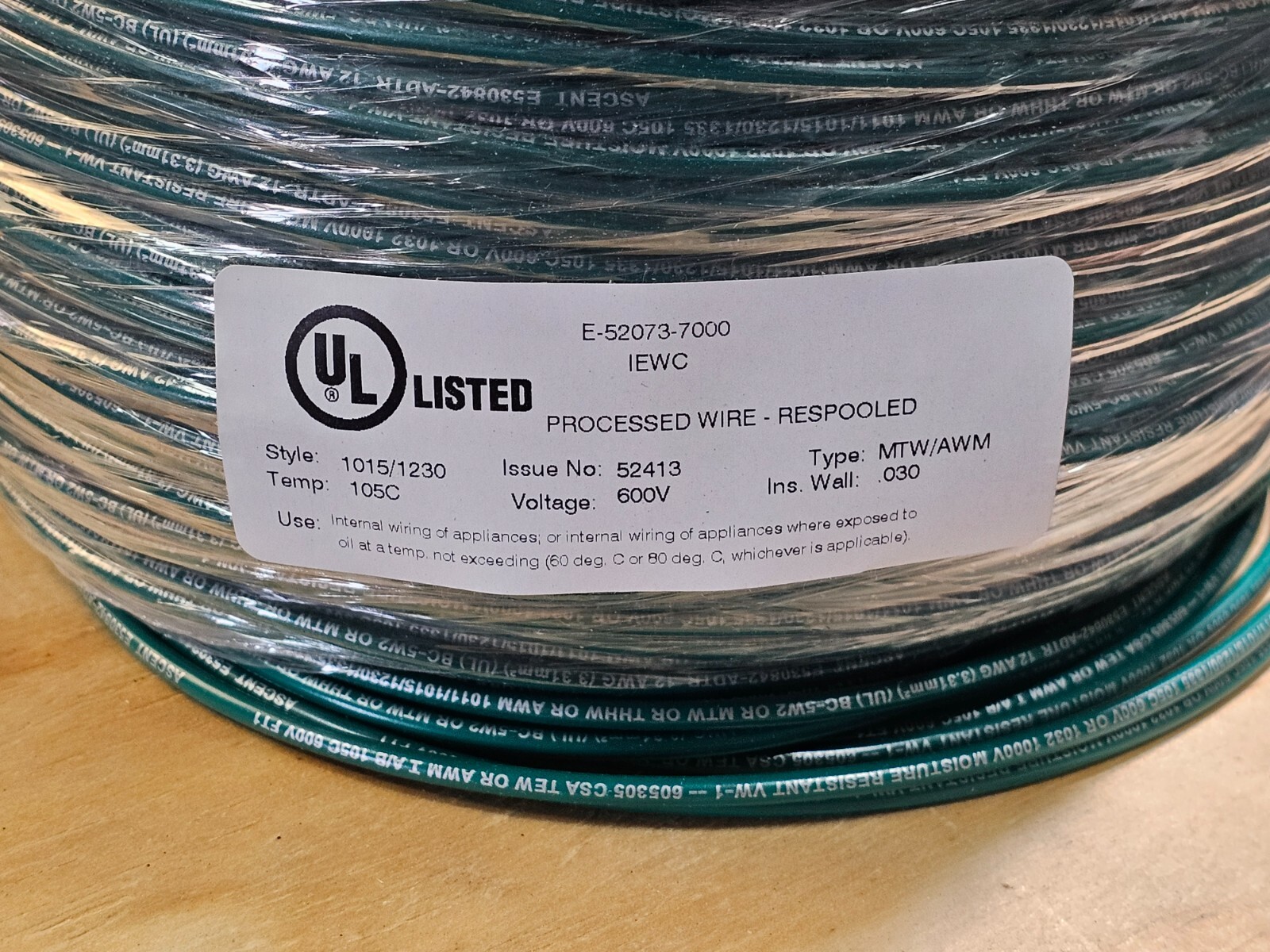 IEWC 1000′ 12 AWG, UL 1015 Lead Wire, 65 Strand, 105C, 600V, Tinned copper, PVC