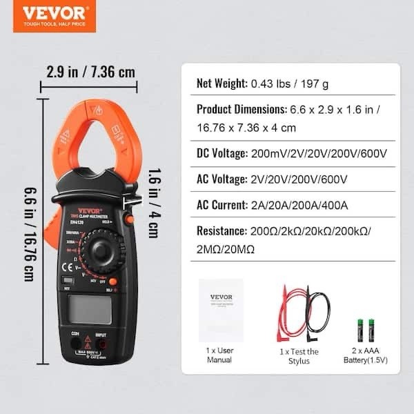400 Amp Digital Clamp Meter AC DC Multimeter True RMS Auto Ranging NCV
