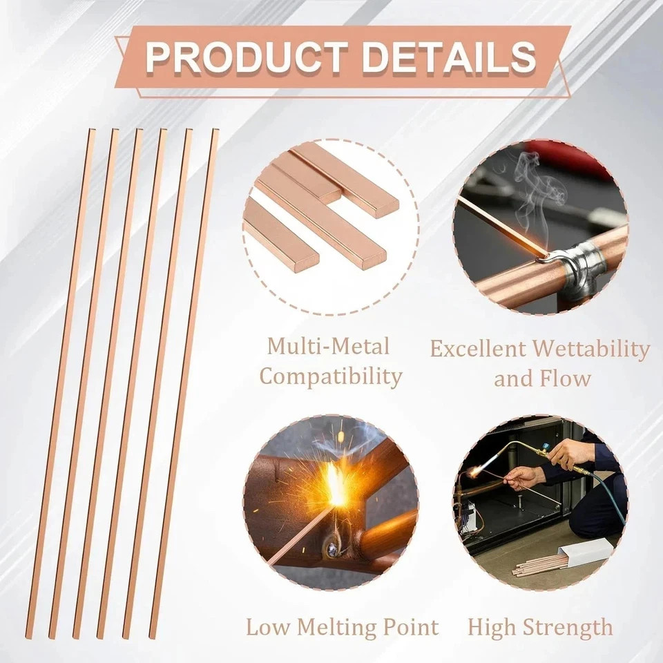 40 Sticks 15% Silver Brazing Rods – Flat Phos Copper Welding Rods for HVAC, Air