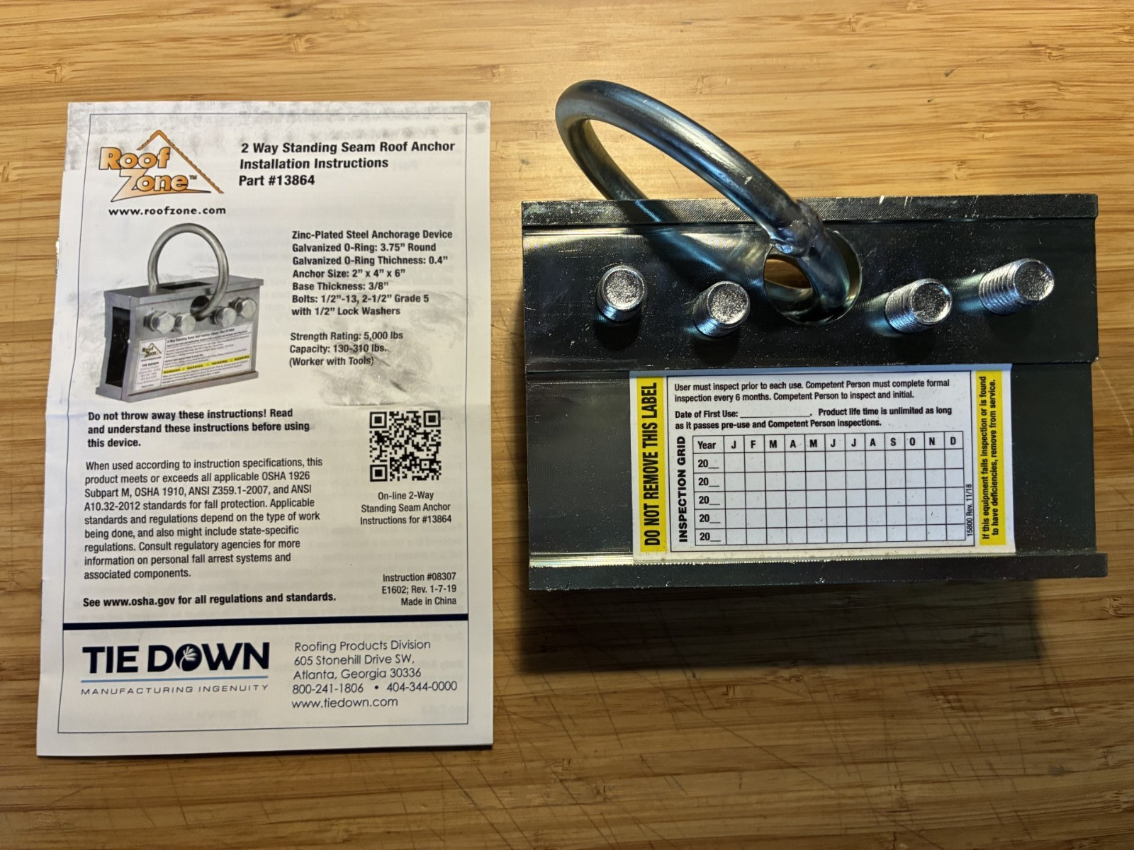 Roof Zone 2-Way Standing Seam Roof Anchor Clamp Tie Down 13864, 5000 lb Capacity
