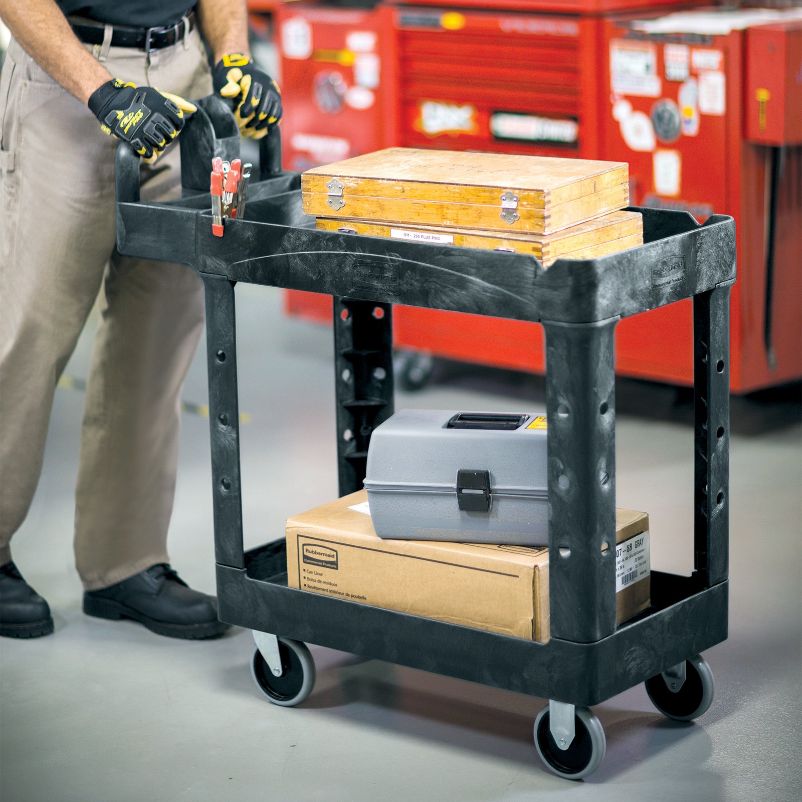 Rubbermaid FG450088BLA HD 2-Shelf Utility Cart w/Lipped Shelf (Small) (4500-88)
