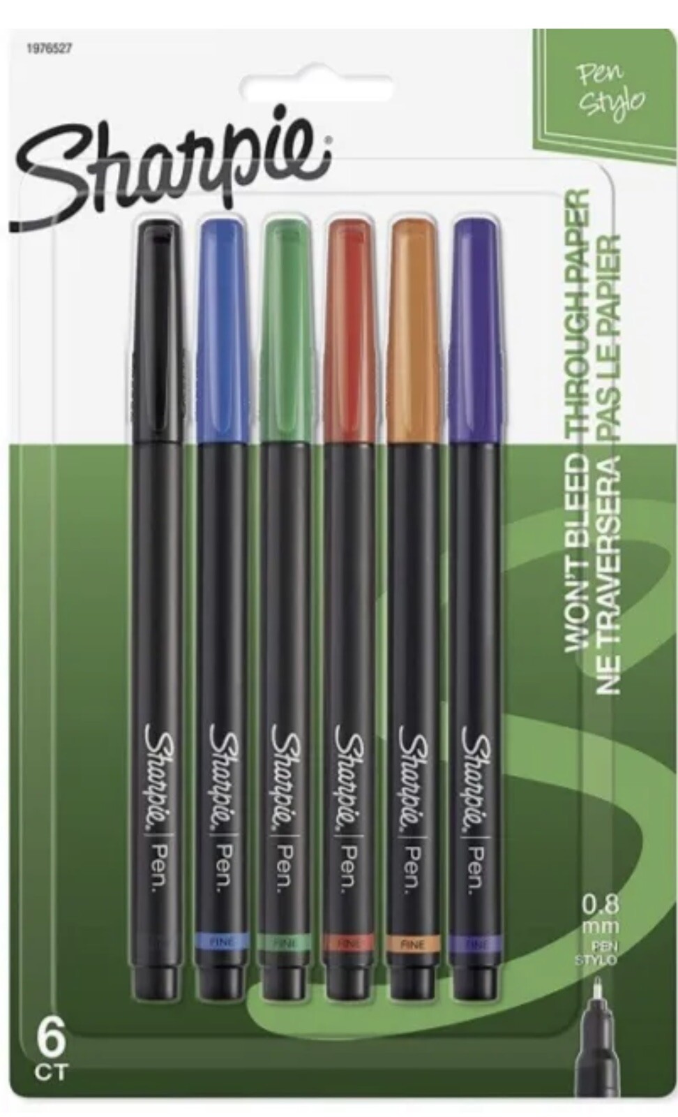 Sharpie Pen Stylo 6ct. Fine Point 0.8mm-Black, Blue, Green, Red, Orange & Violet