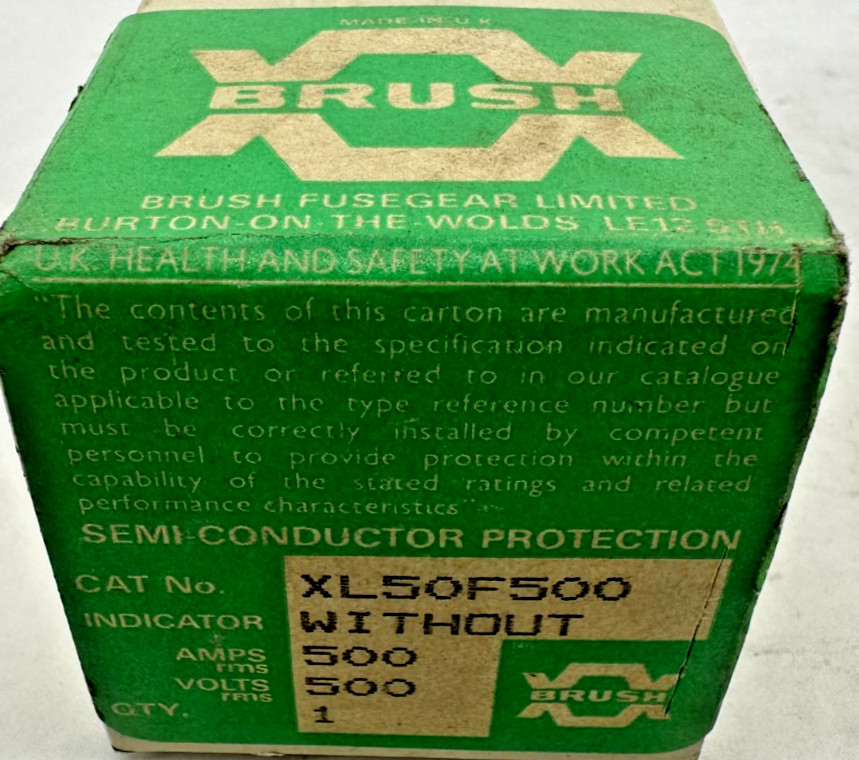New Brush XL-50F-500 Semi-Conductor Fuse 500A 500V XL50F500