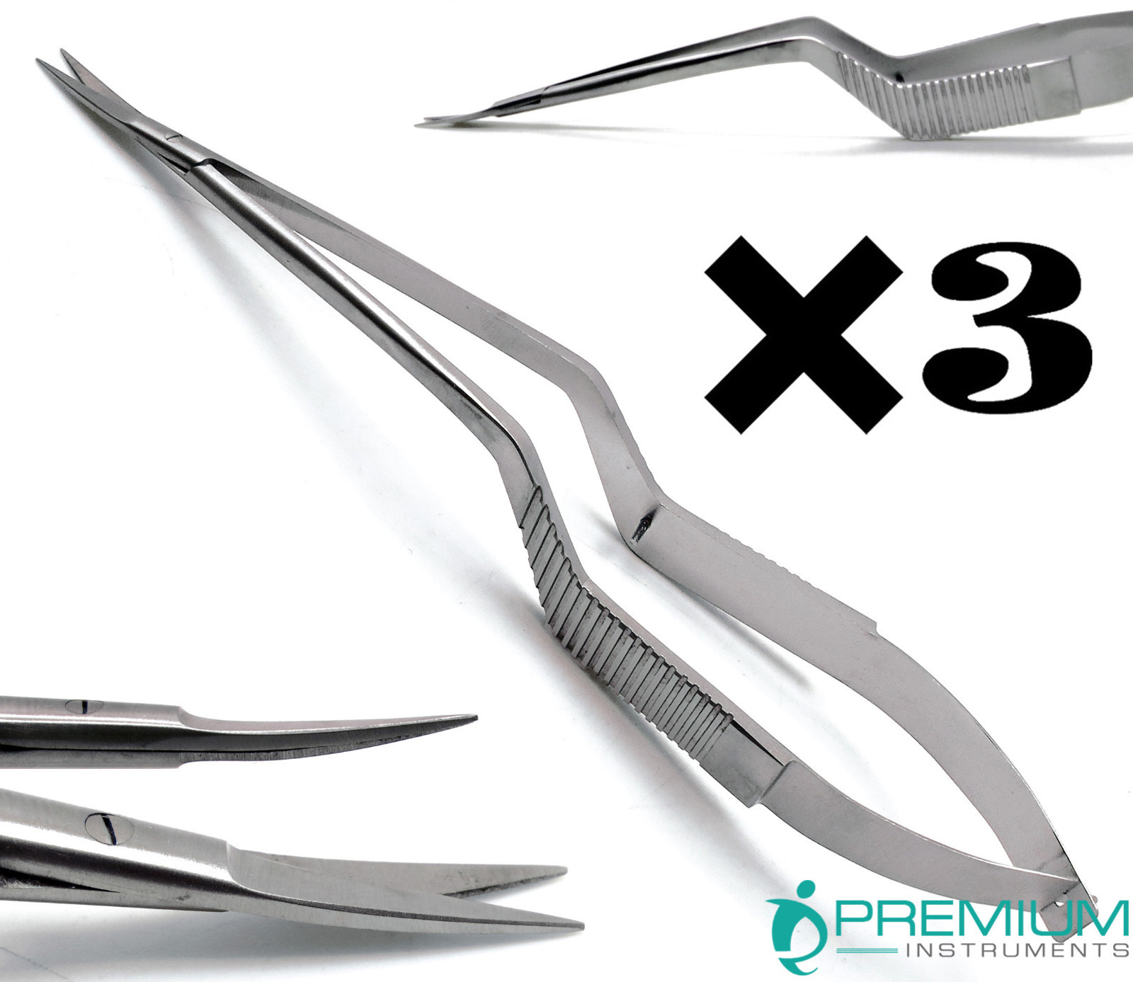 3× Yasargil Micro Scissors 7.5″ Sharp/Sharp Upward Curved Surgical Instruments
