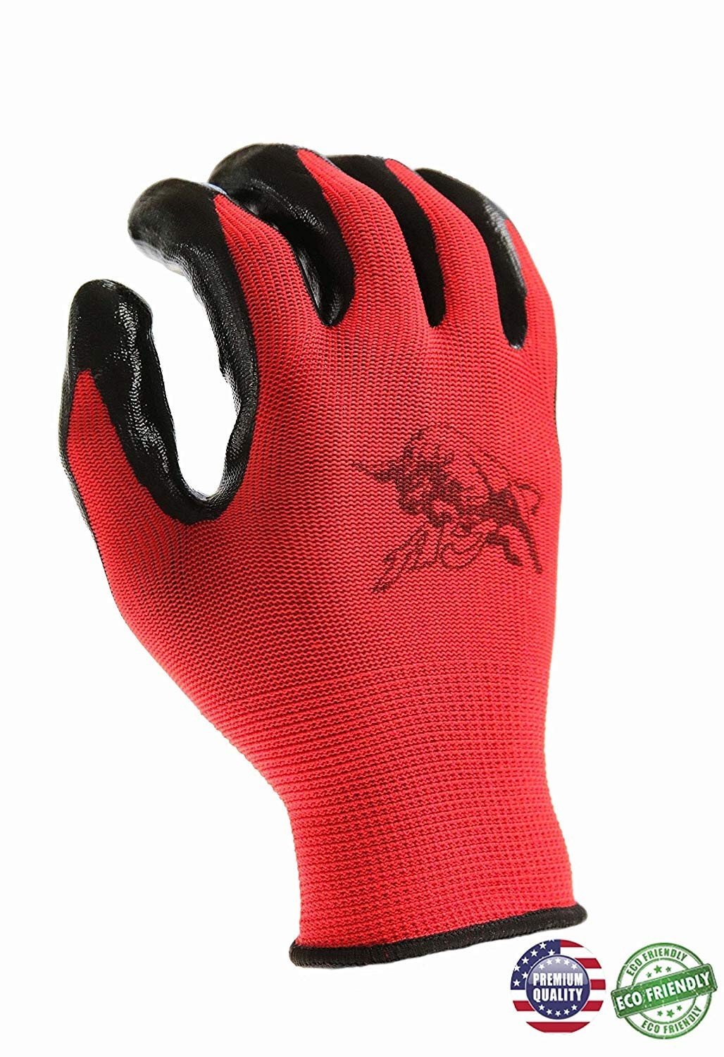 Work Gloves with Nitrile Coated Grip, Box of 240 Pairs Wholesale, Color Red, AJ