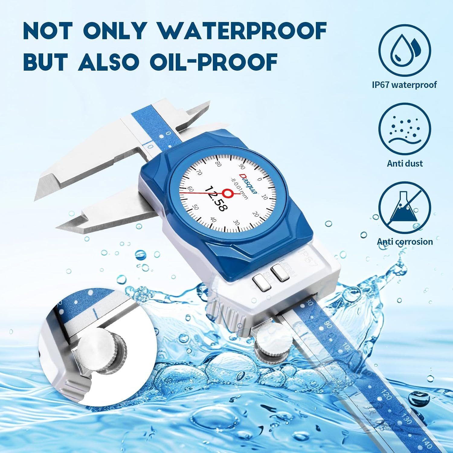 Digital Dial Calipers 6″/150Mm IP67, Resolution 0.0005″, Accuracy ±0.001”, Inch/